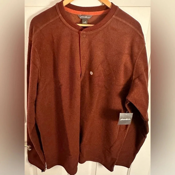 NWT Eddie Bauer Men’s Long Sleeve Shirt Three Snap Henley Size Extra Large - Picture 1 of 9